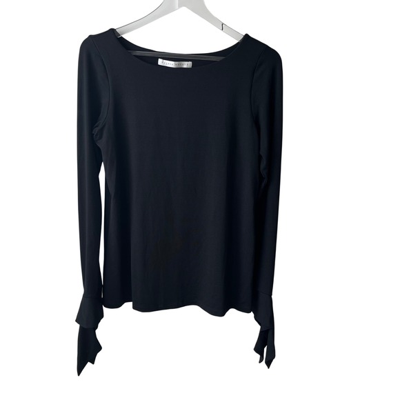 SUSANA MONACO Black Luna Danni Long Tie Sleeve Boat Neck Top Medium - Picture 1 of 11